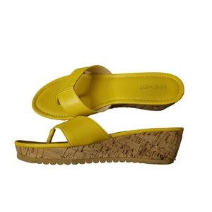 Nine West sz 10 yellow wedge sandals with box